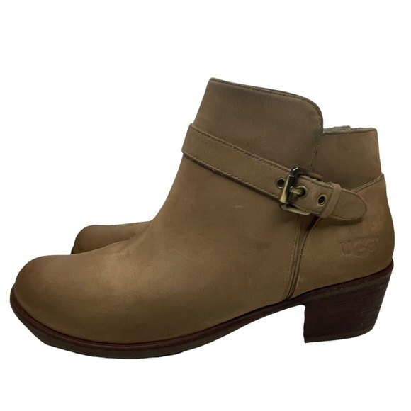 Ugg Tan Brown Suede Heeled Inner Zipper Ankle Boot 8 - Picture 7 of 12